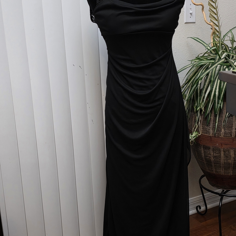Xscape Lace Shoulder Black Dress